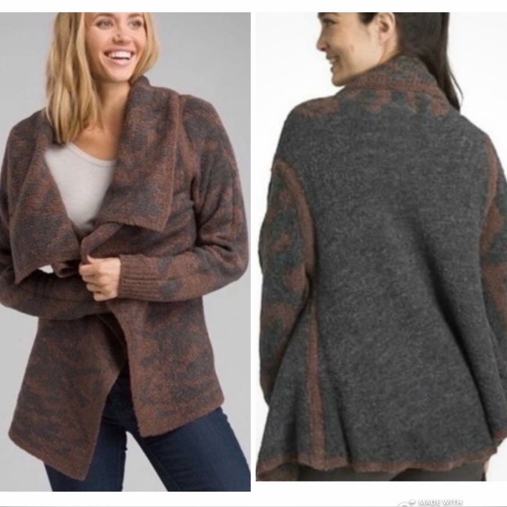 Prana Alberta Reversible Open Front Cardigan Brown/Black Wool Blend Womens Small